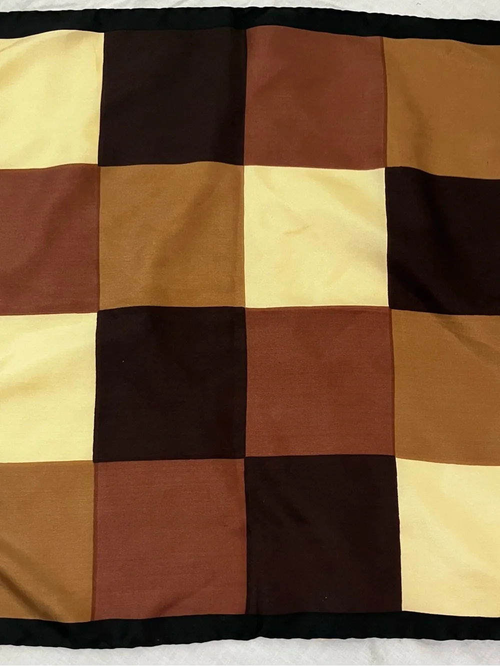 Vtg. Dumont Italian Silk Patchwork Scarf/Pocket Square in Brown, Cream and Tan